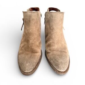 Born Bessie Suede Lace Up Ankle Boots Tan Side Zip Block Heel Women Size 8